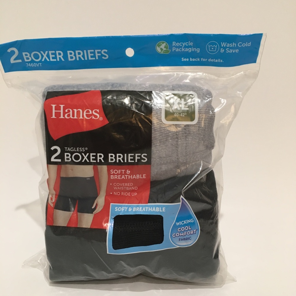 Men’s Hanes 2 Boxer Briefs Tagless Soft & Breathable Black Grey Size XL ( 1 AC)